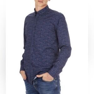 Spazio Mens Purple Floral Button Down Dress Shirt Size Large